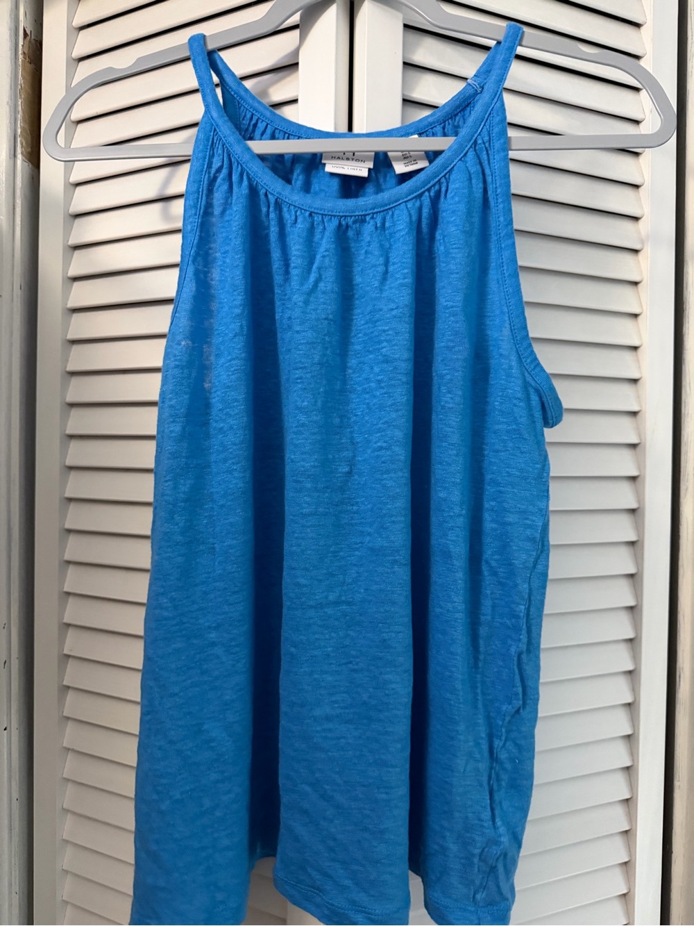 Halston Heritage linen Bright Blue Racerback Tank Top